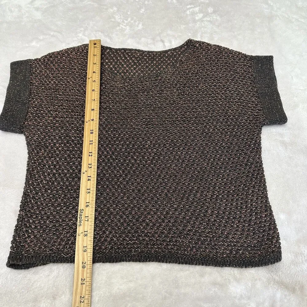 Etcetera Women's Brown w/Pink Metallic Thread Crochet Sweater Vest Sz S/M